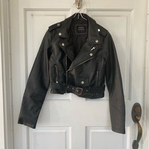 Vegan Leather Cropped Moto Jacket